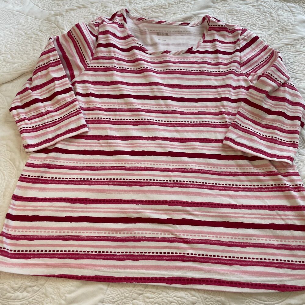 Women's Blair 3/4 sleeve pullover tee top xl red stripped pink
